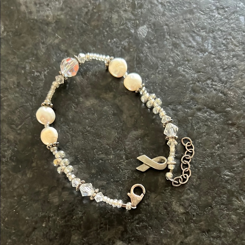 Elegant Silver and White Beaded Bracelet